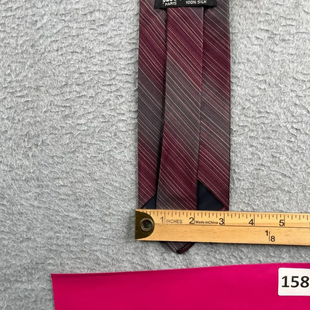 Paco Rabanne Paris Silk Necktie Burgundy Diagonal Striped Tie